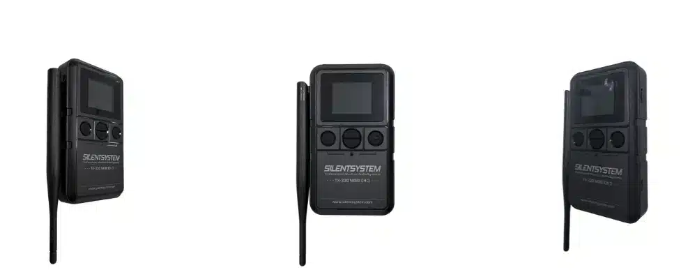 Diseño registrado del transmisor inalámbrico RF Silentsystem TX-330 Mobi para eventos y sistemas de audio profesionales Diseño registrado transmisor inalámbrico RF Silentsystem TX-330 Mobi